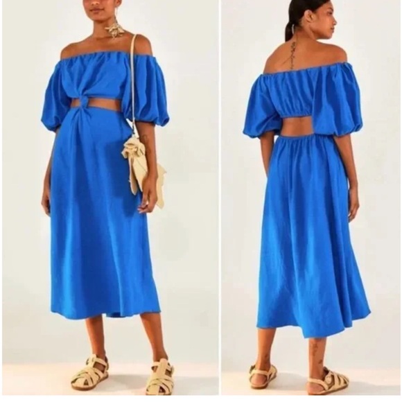 NWT Saks 5th Ave Farm Rio Knotted Cut-Out Linen-Blend Midi-Dress, small - Picture 5 of 6